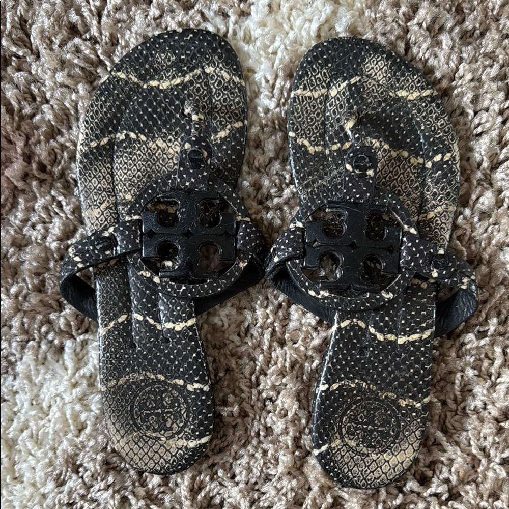 Tory Burch Black and Tan Slippers